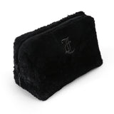 Juicy Couture Black Makeup Bag Cosmetics Organizer Travel Essentials Zip Top Wedge Faux Fur Rhinestone