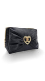 Juicy Couture Black Makeup Bag Cosmetics Organizer Travel Essentials Zip Top Wedge Satin Bow Rhinestone Heart