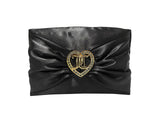 Juicy Couture Black Makeup Bag Cosmetics Organizer Travel Essentials Zip Top Wedge Satin Bow Rhinestone Heart