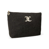 Juicy Couture Black Makeup Bag Cosmetics Organizer Travel Essentials Zip Top Wedge Velour Glitter Dots