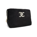 Juicy Couture Black Makeup Bag Cosmetics Organizer Travel Essentials Zip Top Wedge Velour Heart Crown