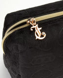 Juicy Couture Black Makeup Bag Cosmetics Organizer Travel Essentials Zip Top Wedge Velour Heart Crown