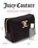 Juicy Couture Black Makeup Bag Cosmetics Organizer Travel Essentials Zip Top Wedge Velour Heart Crown