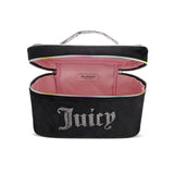 Juicy Couture Black Rainbow Makeup Bag Cosmetics Organizer Travel Essentials Train Case Velour Rhinestones