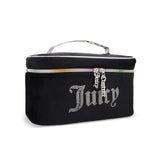 Juicy Couture Black Rainbow Makeup Bag Cosmetics Organizer Travel Essentials Train Case Velour Rhinestones
