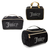 Juicy Couture Black Velour Rhinestones Makeup Bag Cosmetics Organizer Travel Essentials Set
