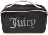 Juicy Couture Black Velour Rhinestones Makeup Bag Cosmetics Organizer Travel Essentials Set