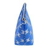 Juicy Couture Blue Makeup Bag Cosmetics Organizer Travel Essentials Zip Top Wedge Logo Print