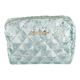 Juicy Couture Blue Makeup Bag Cosmetics Organizer Travel Essentials Zip Top Wedge Sparkle Sequin