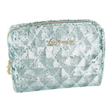 Juicy Couture Blue Makeup Bag Cosmetics Organizer Travel Essentials Zip Top Wedge Sparkle Sequin