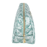 Juicy Couture Blue Makeup Bag Cosmetics Organizer Travel Essentials Zip Top Wedge Sparkle Sequin