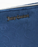 Juicy Couture Blue Makeup Bag Cosmetics Organizer Travel Essentials Zip Top Wedge Velour Heart Crown