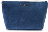 Juicy Couture Blue Makeup Bag Cosmetics Organizer Travel Essentials Zip Top Wedge Velour Heart Crown