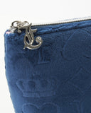 Juicy Couture Blue Makeup Bag Cosmetics Organizer Travel Essentials Zip Top Wedge Velour Heart Crown
