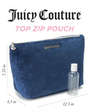 Juicy Couture Blue Makeup Bag Cosmetics Organizer Travel Essentials Zip Top Wedge Velour Heart Crown