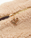Juicy Couture Gold Makeup Bag Cosmetics Organizer Travel Essentials Zip Top Wedge Shiny Rhinestone Faux Shearling