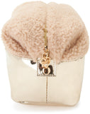 Juicy Couture Gold Makeup Bag Cosmetics Organizer Travel Essentials Zip Top Wedge Shiny Rhinestone Faux Shearling