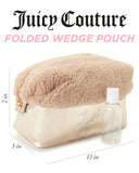 Juicy Couture Gold Makeup Bag Cosmetics Organizer Travel Essentials Zip Top Wedge Shiny Rhinestone Faux Shearling