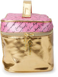 Juicy Couture Gold Pink Makeup Bag Cosmetics Organizer Travel Essentials Train Case Shiny Heart