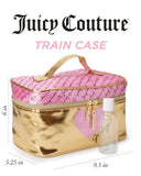 Juicy Couture Gold Pink Makeup Bag Cosmetics Organizer Travel Essentials Train Case Shiny Heart