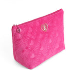 Juicy Couture Hot Pink Makeup Bag Cosmetics Organizer Travel Essentials Top Zip Pouch Terry Cloth Heart Logo
