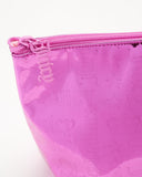 Juicy Couture Hot Pink Makeup Bag Cosmetics Organizer Travel Essentials Zip Top Wedge Shiny Crown