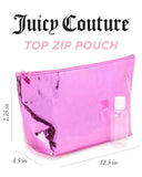 Juicy Couture Hot Pink Makeup Bag Cosmetics Organizer Travel Essentials Zip Top Wedge Shiny Crown