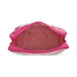 Juicy Couture Hot Pink Makeup Bag Cosmetics Organizer Travel Essentials Zip Top Wedge Shiny Patent Rhinestones