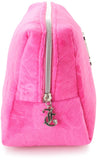 Juicy Couture Hot Pink Makeup Bag Cosmetics Organizer Travel Essentials Zip Top Wedge Velour Heart Crown