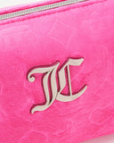 Juicy Couture Hot Pink Makeup Bag Cosmetics Organizer Travel Essentials Zip Top Wedge Velour Heart Crown