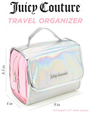 Juicy Couture Iridescent Makeup Bag Cosmetics Organizer Travel Essentials Hanging Hook Iridescent Silver Trim