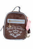 Juicy Couture Mini Backpack Purse for Women, Velour Logo Backpack with Front Zip Pocket, Top Handle & Adjustable Straps (Chocolate)