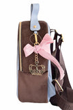 Juicy Couture Mini Backpack Purse for Women, Velour Logo Backpack with Front Zip Pocket, Top Handle & Adjustable Straps (Chocolate)