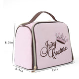 Juicy Couture Pink Makeup Bag Cosmetics Organizer Travel Essentials Bowler Vintage Style Velour Rhinestone Crown