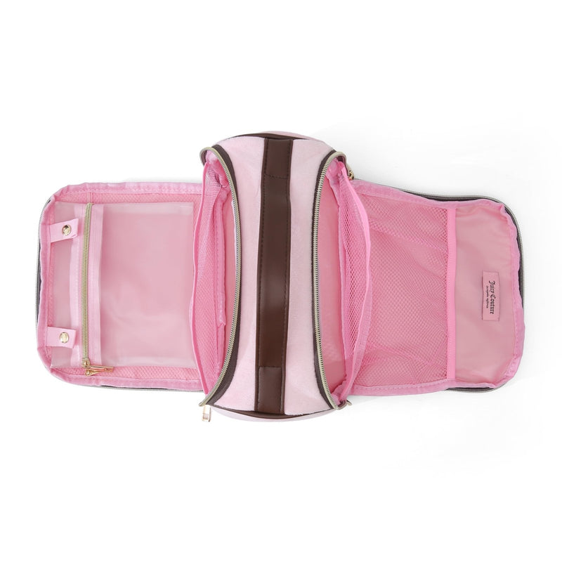 Juicy Couture Pink Makeup Bag Cosmetics Organizer Travel Essentials Bowler Vintage Style Velour Rhinestone Crown