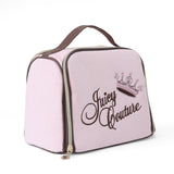 Juicy Couture Pink Makeup Bag Cosmetics Organizer Travel Essentials Bowler Vintage Style Velour Rhinestone Crown