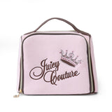 Juicy Couture Pink Makeup Bag Cosmetics Organizer Travel Essentials Bowler Vintage Style Velour Rhinestone Crown