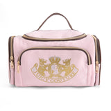 Juicy Couture Pink Makeup Bag Cosmetics Organizer Travel Essentials Duffel Velour Gold Terrier Dog Rhinestone Crown
