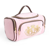 Juicy Couture Pink Makeup Bag Cosmetics Organizer Travel Essentials Duffel Velour Gold Terrier Dog Rhinestone Crown