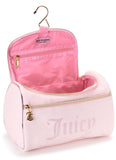 Juicy Couture Pink Makeup Bag Cosmetics Organizer Travel Essentials Hanging Duffel Velour Rhinestones