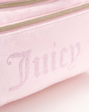 Juicy Couture Pink Makeup Bag Cosmetics Organizer Travel Essentials Hanging Duffel Velour Rhinestones