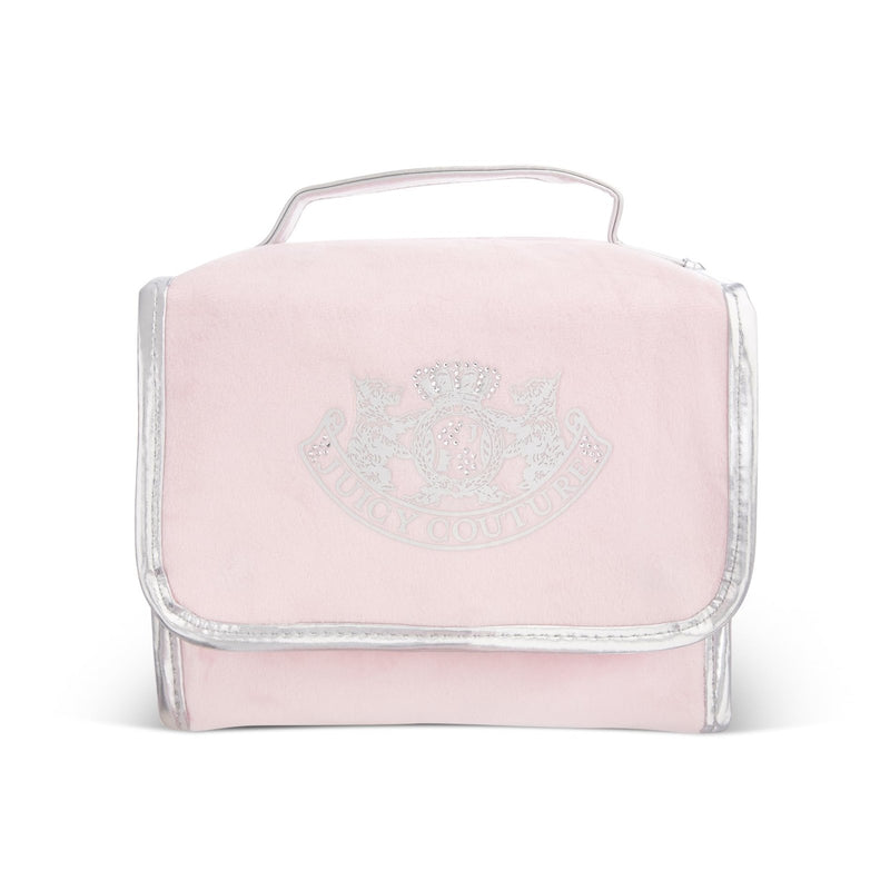 Juicy Couture Pink Makeup Bag Cosmetics Organizer Travel Essentials Hanging Hook Silver Terroir Dog Rhinestone Crown Velour