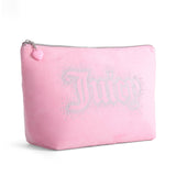 Juicy Couture Pink Makeup Bag Cosmetics Organizer Travel Essentials Top Zip Pouch Rhinestone Velour