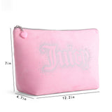 Juicy Couture Pink Makeup Bag Cosmetics Organizer Travel Essentials Top Zip Pouch Rhinestone Velour