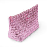 Juicy Couture Pink Makeup Bag Cosmetics Organizer Travel Essentials Top Zip Pouch Shiny Quilted Heart