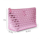 Juicy Couture Pink Makeup Bag Cosmetics Organizer Travel Essentials Top Zip Pouch Shiny Quilted Heart