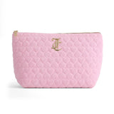 Juicy Couture Pink Makeup Bag Cosmetics Organizer Travel Essentials Top Zip Pouch Terry Cloth Quilted Heart
