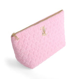 Juicy Couture Pink Makeup Bag Cosmetics Organizer Travel Essentials Top Zip Pouch Terry Cloth Quilted Heart