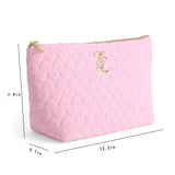 Juicy Couture Pink Makeup Bag Cosmetics Organizer Travel Essentials Top Zip Pouch Terry Cloth Quilted Heart