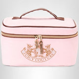 Juicy Couture Pink Makeup Bag Cosmetics Organizer Travel Essentials Train Case Gold Terroir Dog Rhinestone Crown Velour